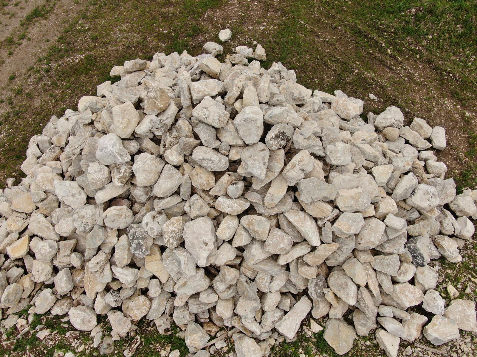 Overhead of rounded limestone landscape stone pile