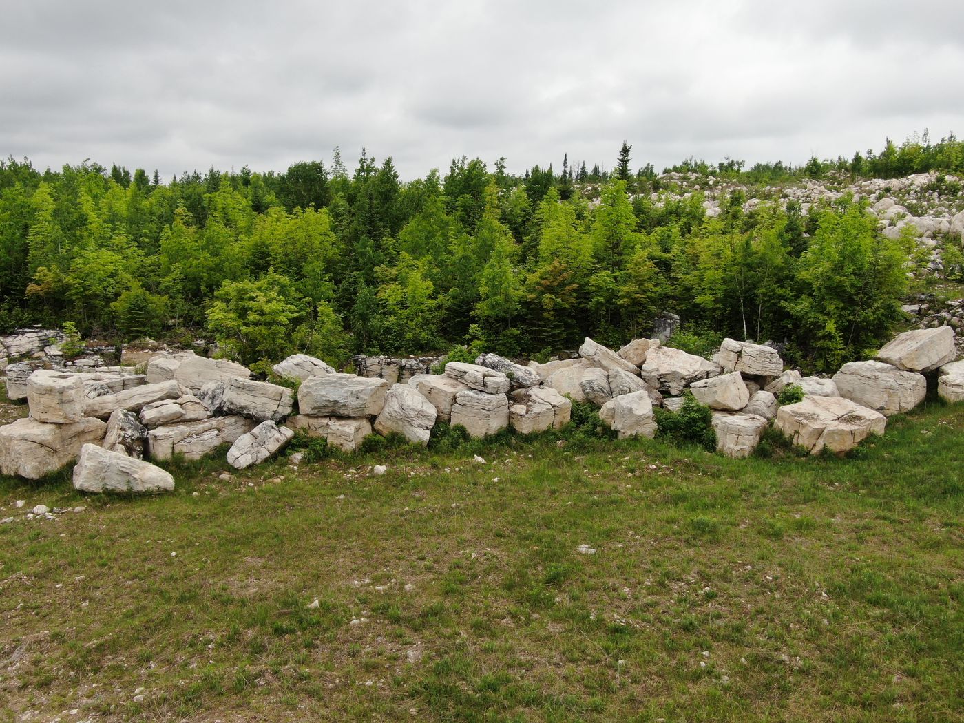 Line of large rectangular limestone character blocks