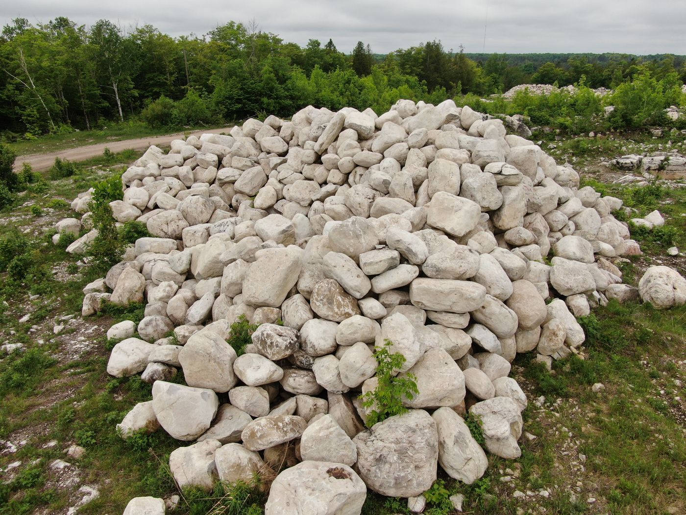 Large stockpile of character limestone boulders