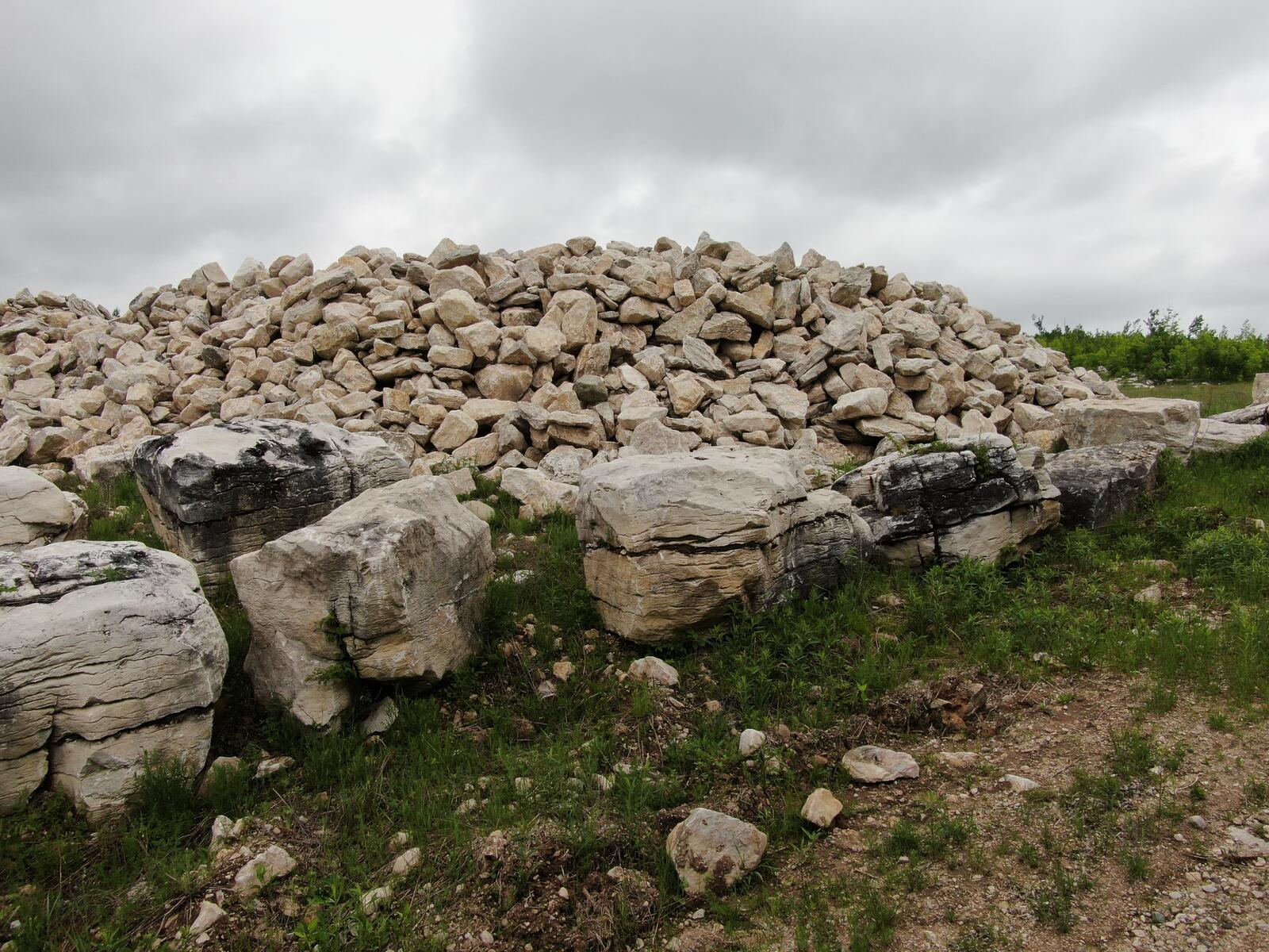 Large character blocks in front of a major stockpile