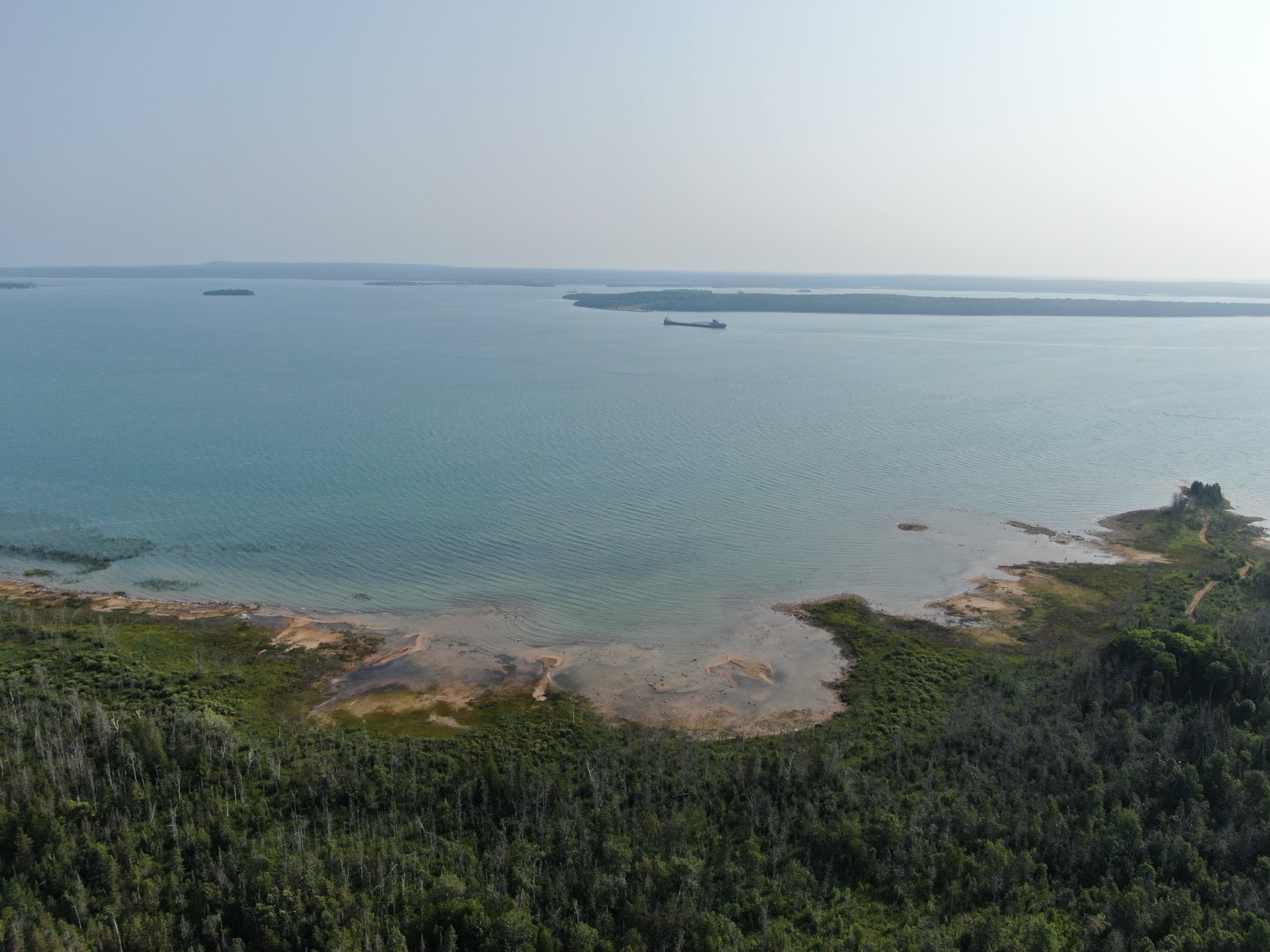 Drone aerial of quarry property near water