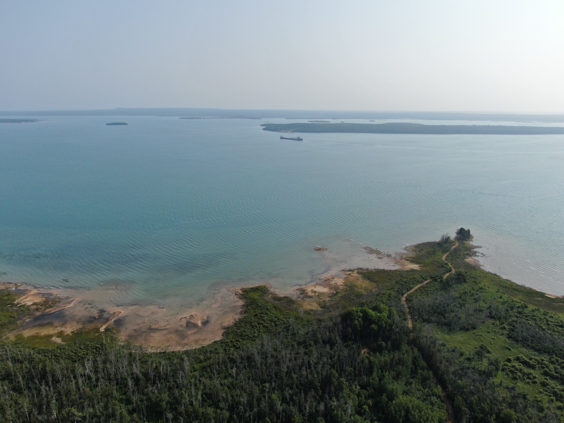 Aerial view of quarry roads leading to waterfront